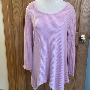 Pink thin long sleeve scoop neck tunic top
